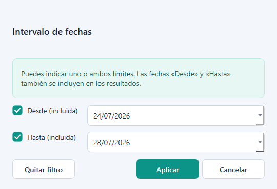 Filtro inclusivo de facturas desde una fecha hasta otra